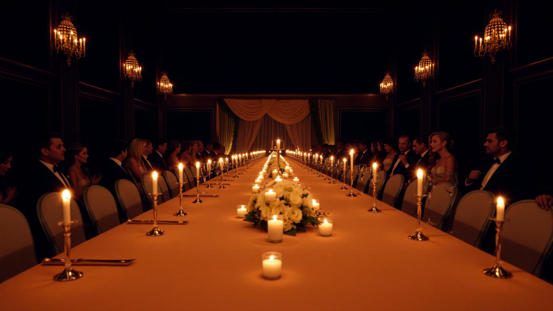 Cena de gala con velas en un evento organizado por Stage